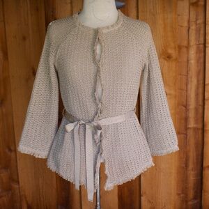 Luisa Spagnoli Gold & Tan Knit Jacket With Belt Made In Italy Size M